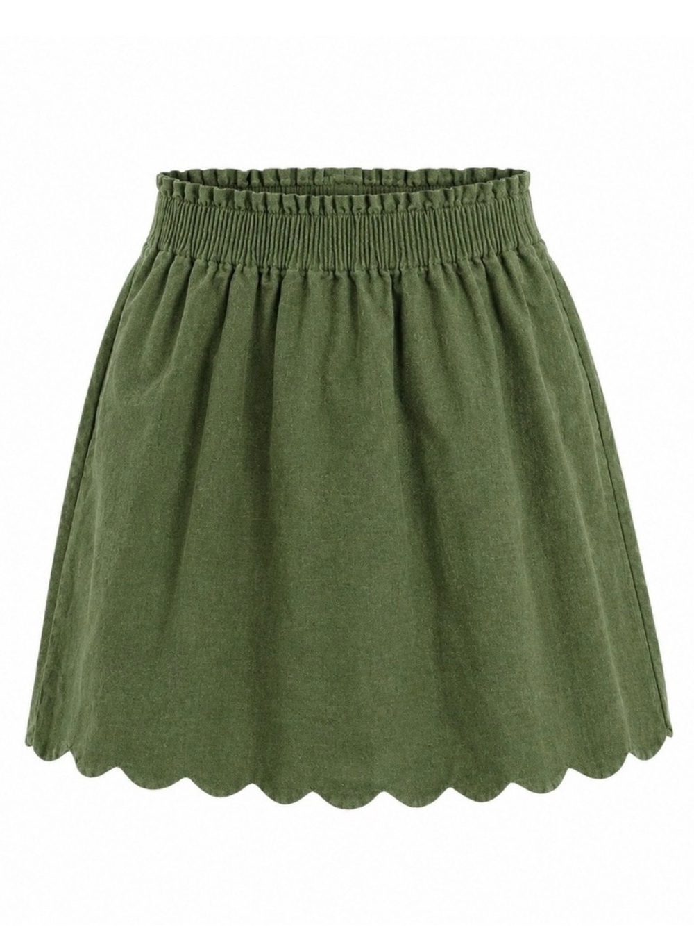 J.Crew Olive Green Scalloped Hem Sidewalk Mini Skirt Paper Bag Waist Sz 6